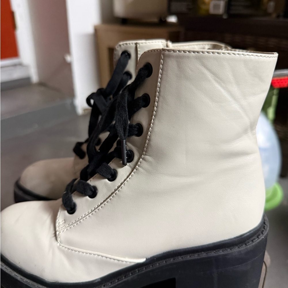Stylish Cream Lace-Up Ankle Boots